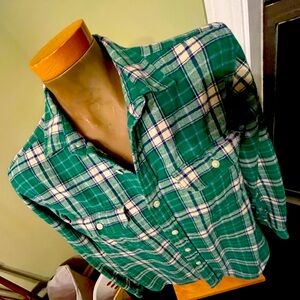 GAP Kelly Green Plaid Long-Sleeve Flannel Shirt - Men’s Size Small